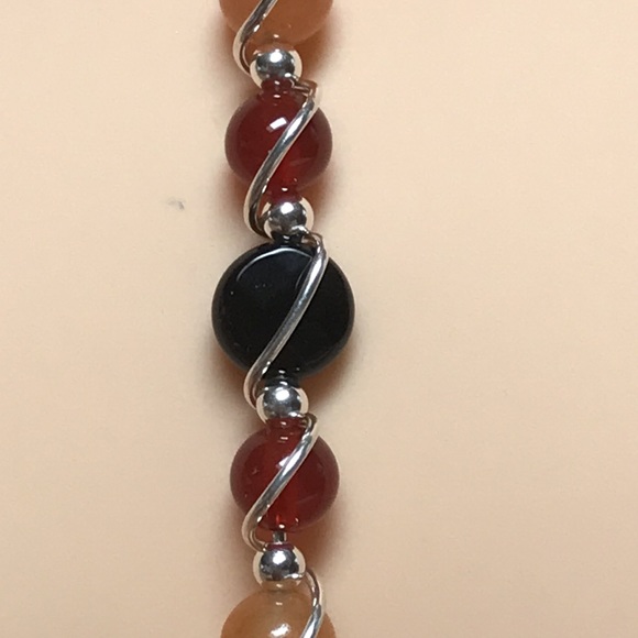 Solar Eclipse- Onyx, Red Agate,Orange Aventurine Sterling Silver Necklace - Picture 8 of 10